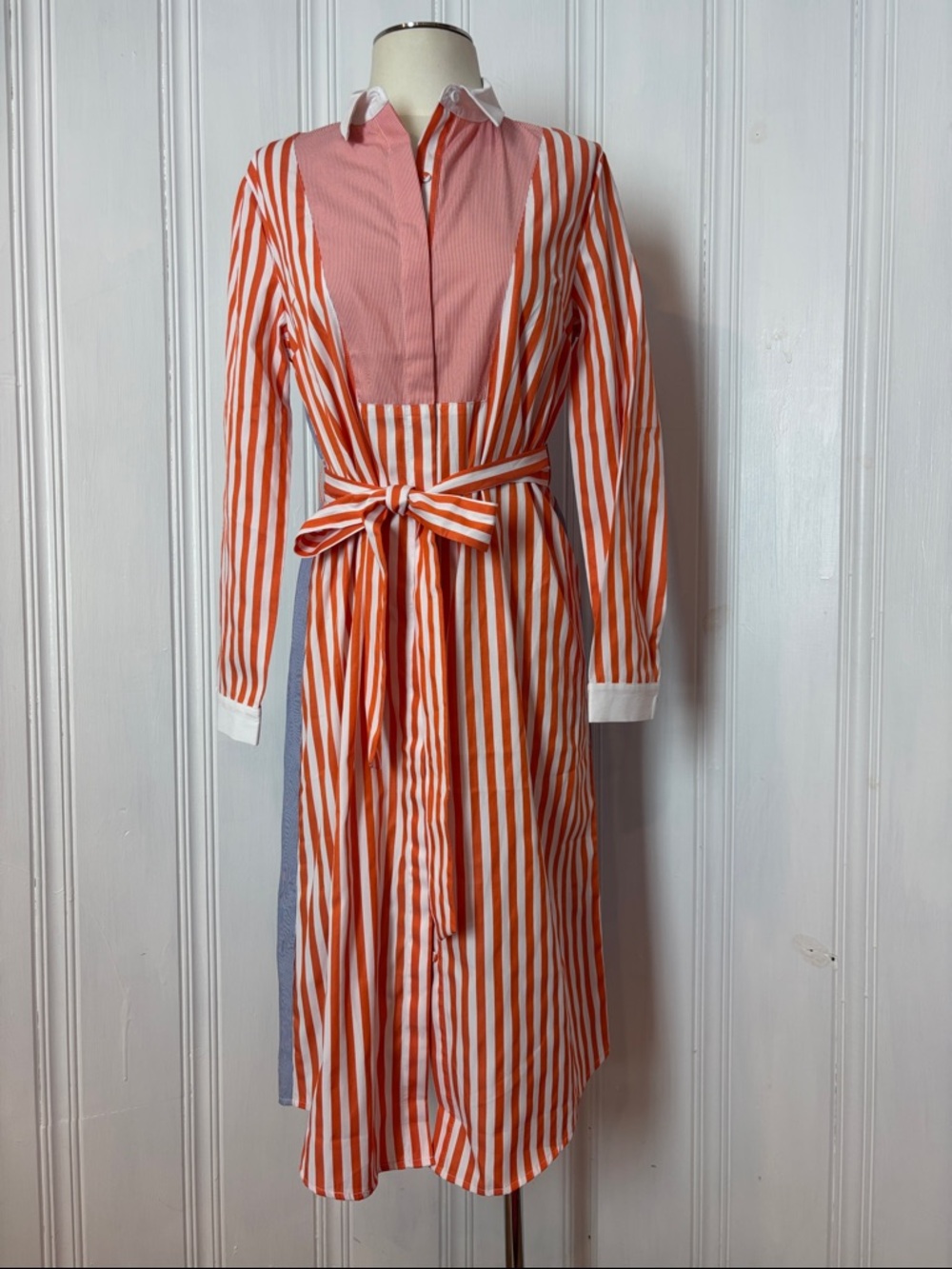 RIVA Orange Stripe Shirt Button Front Dress - Size S